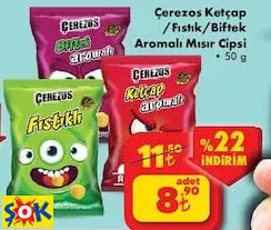 ÇEREZOS KETÇAP /FISTIK/BİFTEK AROMALI MISIR CİPSİ 50 G